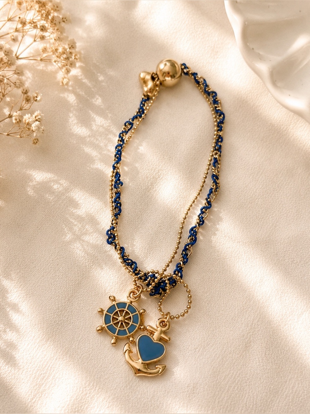 Nautical Charm Bracelet in Gold and Blue